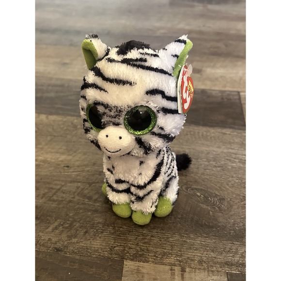 Ty Other - Ty Beanie Boos Zig-Zag Zebra Plush Beanbag Green Eyes 2017